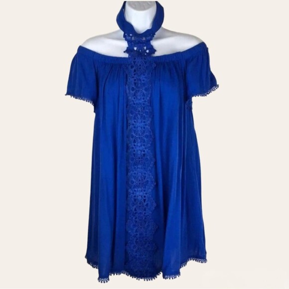 Entro Blue Boho Off the Shoulder Halter Top Size Small - Picture 12 of 12